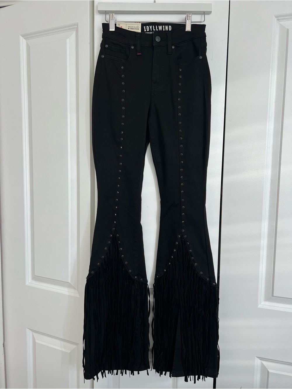 Idyllwind Black Studded Fringe Flare Pants